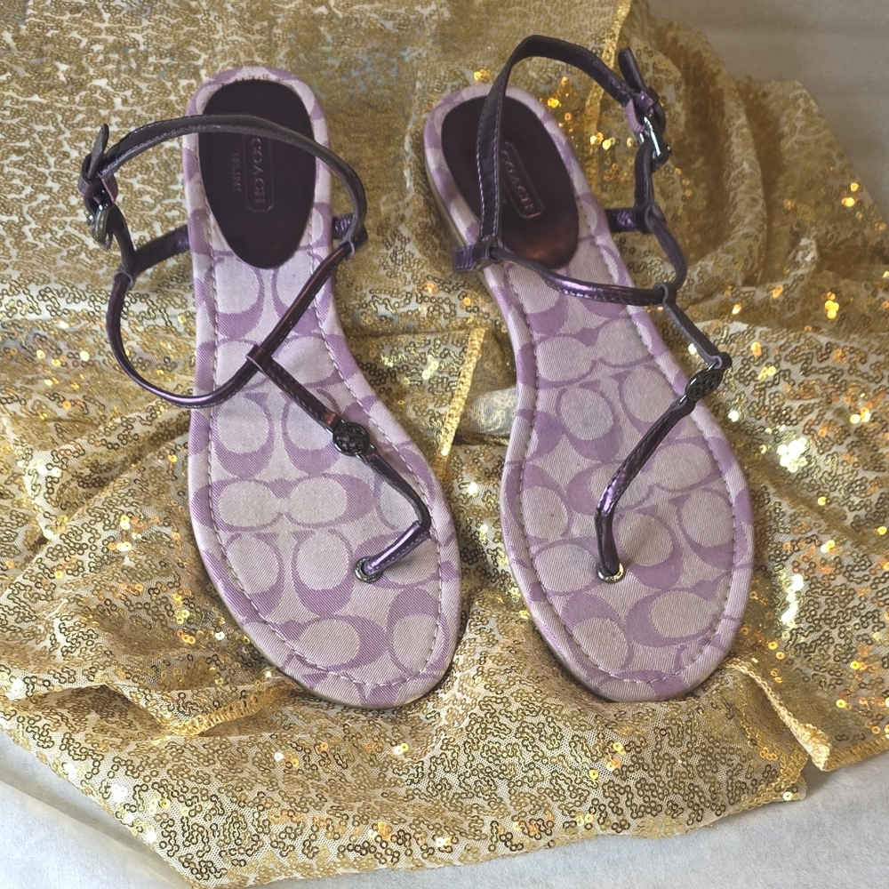Coach Purple Flats | Chic Designer Strappy Sandals | Comfortable Everyday Style